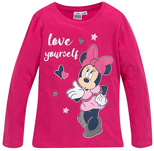 Minnie Mouse Langarm T-Shirt für Mädchen Gr 98 104 110 116 128 Glitzer Warm + Weich Minni Maus Longsleeve Kita + Schule (pink, 128) von Coole-Fun-T-Shirts