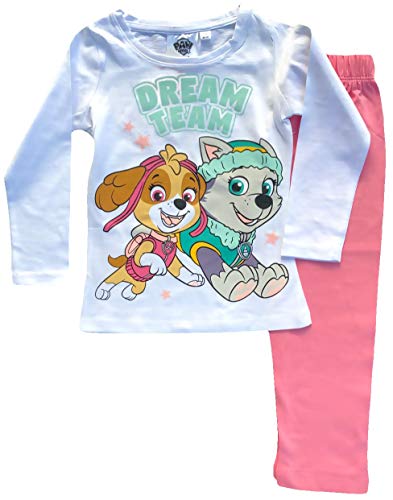 PAW Patrol Dream Team Skye + Everest Pyjama Lang Mädchen Schlafanzug Sweatshirt + Hose Kinderpyjama 3 4 6 8 Jahre 98 104 110 116 128 cm weisses Oberteil rosa Hose (116) von Coole-Fun-T-Shirts