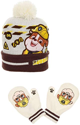 PAW Patrol Mütze Kinder Original Wintermütze Set mit Handschuhe Jungen + Mädchen Fäustlinge Marschal oder Rubble Gr.48 + 50 (braun, 48) von Coole-Fun-T-Shirts