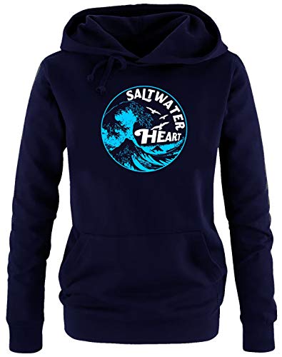 Saltwater Heart Damen Hoodie Sweatshirt mit Kapuze Gr. M L XL XXL Küsten Pullover für Meer Kind Strand Deich (Navy, XL) von Coole-Fun-T-Shirts
