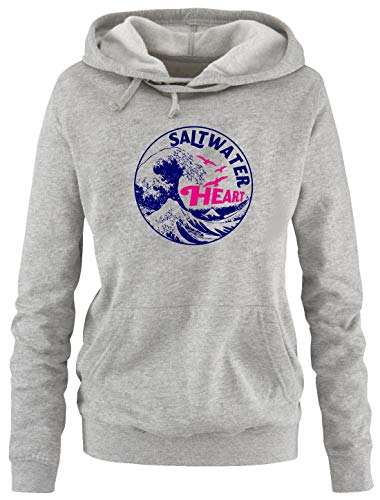 Saltwater Heart Damen Hoodie Sweatshirt mit Kapuze Gr. M L XL XXL Küsten Pullover für Meer Kind Strand Deich (grau, XL) von Coole-Fun-T-Shirts