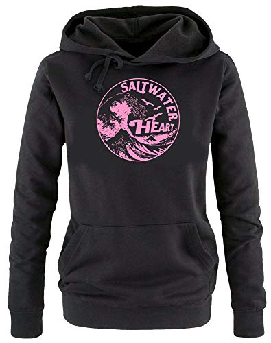 Saltwater Heart Damen Hoodie Sweatshirt mit Kapuze Gr. M L XL XXL Küsten Pullover für Meer Kind Strand Deich (schwarz, XXL) von Coole-Fun-T-Shirts