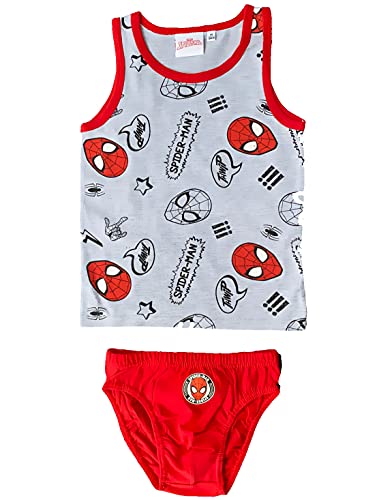 Spiderman Unterwäsche Set Jungen Hellgrau + Rot Unterhose + Unterhemd Gr.104 110 116 128 140 (Grau, 110) von Coole-Fun-T-Shirts