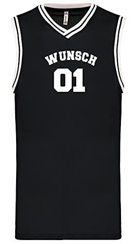 Wunschnummer + Name Basketball University Trikot Tank Shirt Navy Black White S M L XL XXL 3XL Teamshirt Personalisierbar (Black-White, 3XL) von Coole-Fun-T-Shirts