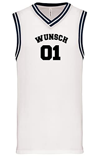 Wunschnummer + Name Basketball University Trikot Tank Shirt Navy Black White S M L XL XXL 3XL Teamshirt Personalisierbar (White-Navy, 3XL) von Coole-Fun-T-Shirts