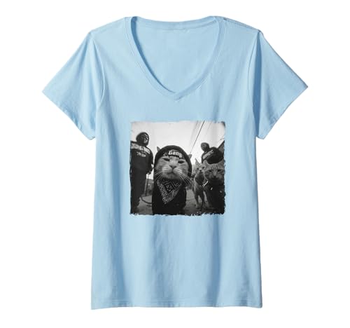 Damen Gangster Katzen Streetwear Cooles Katzenmotiv Lustig T-Shirt mit V-Ausschnitt Damen Gangster Katzen Streetwear Cooles Katzenmotiv Lustig T-Shirt mit V-Ausschnitt von Coole Gangster Katzen Motive Cat Fans Frau Mann