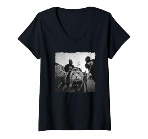 Damen Gangster Katzen Streetwear Cooles Katzenmotiv Lustig T-Shirt mit V-Ausschnitt Damen Gangster Katzen Streetwear Cooles Katzenmotiv Lustig T-Shirt mit V-Ausschnitt von Coole Gangster Katzen Motive Cat Fans Frau Mann