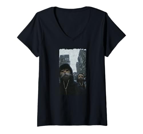 Damen Gangster Katzen Streetwear Cooles Katzenmotiv Lustig T-Shirt mit V-Ausschnitt Damen Gangster Katzen Streetwear Cooles Katzenmotiv Lustig T-Shirt mit V-Ausschnitt von Coole Gangster Katzen Motive Cat Fans Frau Mann