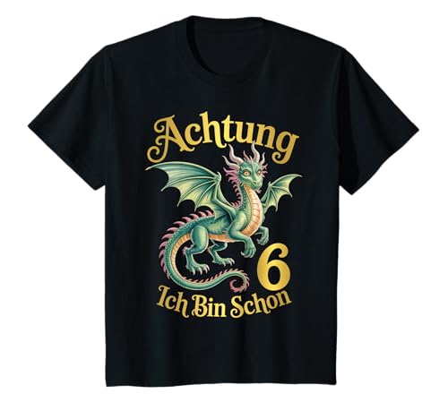 Kinder 6. Geburtstag Drachen Geschenk 6 Jahre Alt Drache Ich Bin 6 T-Shirt von Coole Geschenke zum Geburtstag für Mädchen & Junge