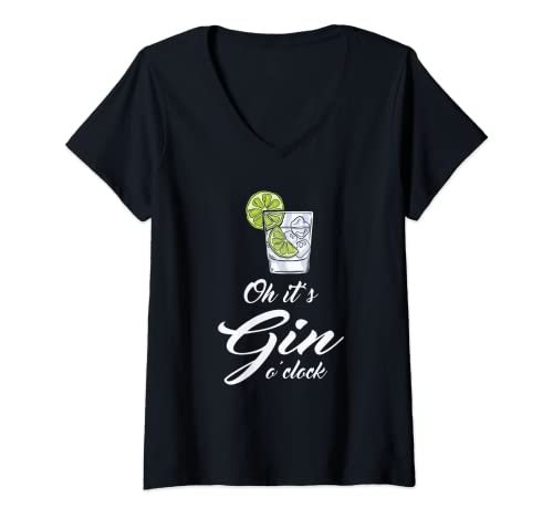 Damen Witziger Gin Tonic Spruch Oh It's Gin O'Clock T-Shirt mit V-Ausschnitt Damen Witziger Gin Tonic Spruch Oh It's Gin O'Clock T-Shirt mit V-Ausschnitt von Coole Gin Tonic Geschenke
