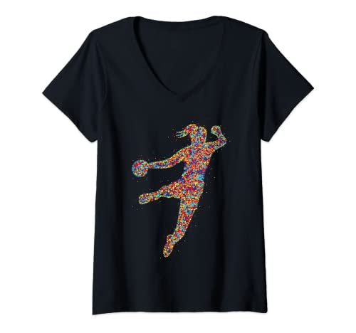 Damen Handball Handballerin Handballspieler Frauen Mädchen Kinder T-Shirt mit V-Ausschnitt von Coole Handballspielerin & Handballer Zubehör