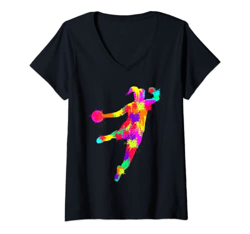 Damen Handball Handballerin Handballspieler Mädchen Kinder T-Shirt mit V-Ausschnitt von Coole Handballspielerin & Handballer Zubehör