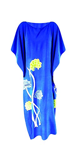Coole Kaftane Dahlia schwarz Hand gezeichnet Blumen Kleid-Sommer Beach Long Damen-Frauen (Blue) von Cool Kaftans