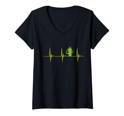 Damen Kaktus Herzschlag EKG Puls Kakteen Gärtner Sukkulenten Pflanze T-Shirt mit V-Ausschnitt Damen Kaktus Herzschlag EKG Puls Kakteen Gärtner Sukkulenten Pflanze T-Shirt mit V-Ausschnitt von Cool Cactus Lover Graphics