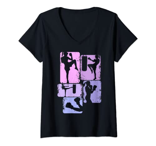 Damen Kickboxen Kickboxer Taekwondo Karate Mädchen Frauen T-Shirt mit V-Ausschnitt von Coole Kampfsport Geschenke