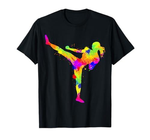Coole Kampfsport Geschenke Damen & Mädchen Kickboxen, Taekwondo, Karate T-Shirt Schwarz Kurzarm V-Ausschnitt/Rundhals-Ausschnitt Kleines EU S von Coole Kampfsport Geschenke