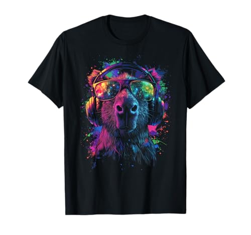 Cool Capybara Aufdruck Rave Techno Festival Outfit Jungen T-Shirt von Coole Kapibara Kleidung Teenager Jungen Männer