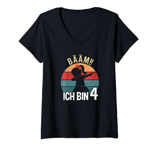 Mädchen Tanzen Bääm Ich bin 4 Jahre Dab Geburtstag T-Shirt mit V-Ausschnitt von Coole Kindergeburtstag Dabbing Motto Geschenkidee