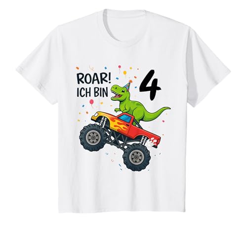 Kinder Dino Monstertruck Roar Ich Bin 4 Party 4 Jahre T-Shirt Kinder Dino Monstertruck Roar Ich Bin 4 Party 4 Jahre T-Shirt von Coole Kindergeburtstags Motive