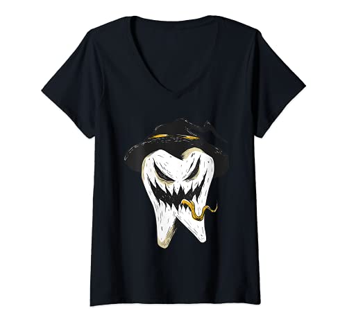 Damen Halloween I Zahn-Fee Monster Zahn Horror Gruselig Böse T-Shirt mit V-Ausschnitt Damen Halloween I Zahn-Fee Monster Zahn Horror Gruselig Böse T-Shirt mit V-Ausschnitt von Coole Kostüm Motive I Mann Frau Geschenk