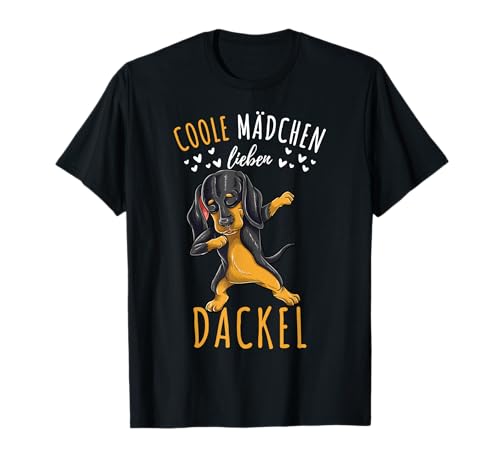 Coole Mädchen lieben Dackel Damen Cartoon-T-Shirt Schwarz S EU 41 Hochgeschlossen Klassisch Pull-On Polyester 100% Doppelt genähter Saum von Coole Mädchen lieben Dackel