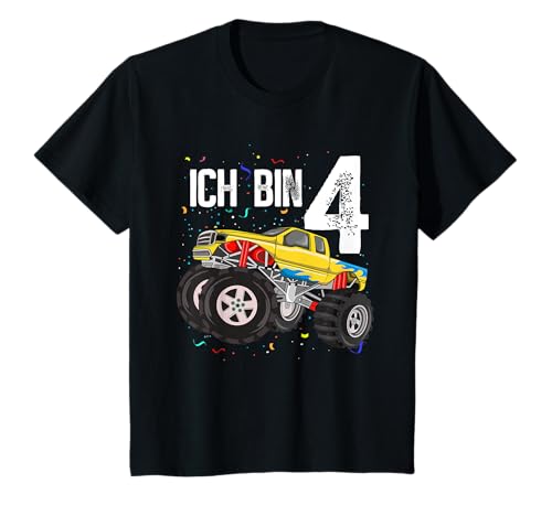 Kinder 4 Jahre 4. Geburtstag Junge Mädchen Monster Truck T-Shirt von Coole Monster Truck Geburtstag Jungen Geschenke