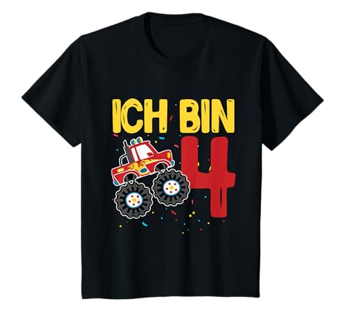 Kinder 4 Jahre 4. Geburtstag Junge Mädchen Monster Truck T-Shirt von Coole Monster Truck Geburtstag Jungen Geschenke