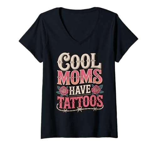 Damen Cool Moms Have Tattoos T-Shirt mit V-Ausschnitt Damen Cool Moms Have Tattoos T-Shirt mit V-Ausschnitt von Coole Mutter Tätowiert Tätowieren