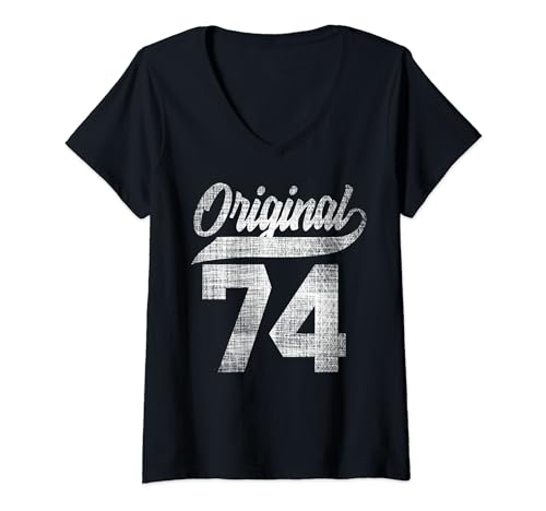 Damen 50.Geburtstag Original Männer Frauen Vintage Jahrgang 1974 T-Shirt mit V-Ausschnitt von Coole Original Jahrgang Geschenke Geburtstag 2023