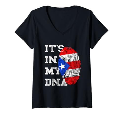 Damen Es ist in meiner DNA Puerto Ricaner Genetik Puerto Rico T-Shirt mit V-Ausschnitt Damen Es ist in meiner DNA Puerto Ricaner Genetik Puerto Rico T-Shirt mit V-Ausschnitt von Coole Puerto Rico Flagge Puertorro