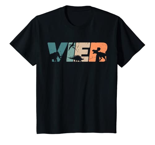 Kinder Dino 4 Jahre | Dinosaurier | 4. Geburtstag Junge Dino-Fan T-Shirt von Coole Retro Dinos KinderGeburtstag Dinosaurier