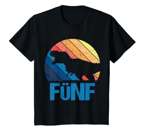 Kinder Dino 5 Jahre | Dinosaurier | 5. Geburtstag Junge Dino-Fan T-Shirt von Coole Retro Dinos KinderGeburtstag Dinosaurier