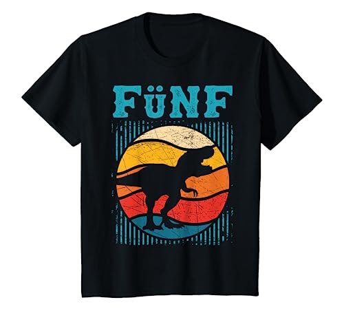 Kinder Dino 5 Jahre | Dinosaurier | 5. Geburtstag Junge Dino-Fan T-Shirt von Coole Retro Dinos KinderGeburtstag Dinosaurier