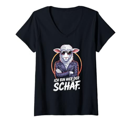 Damen Ich Bin Hier Der Schäf Sheep Attitude T-Shirt mit V-Ausschnitt von Coole Schafe Grafik Tier Humor Spaß