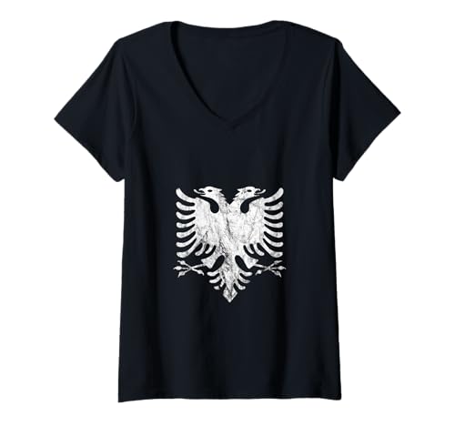 Damen Albanien Shiqiptar Albanian Adler Kosovar Albanian Pride T-Shirt mit V-Ausschnitt Damen Albanien Shiqiptar Albanian Adler Kosovar Albanian Pride T-Shirt mit V-Ausschnitt von Coole Shqiperia Albanische