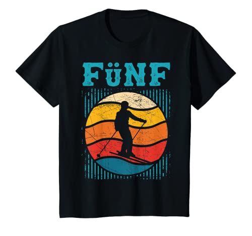 Kinder 5. Geburtstag Geschenk Jungs Kinder Vintage Ski Fahrer Fan T-Shirt von Coole Ski Geburtstagsgeschenke für Jungen Kinder