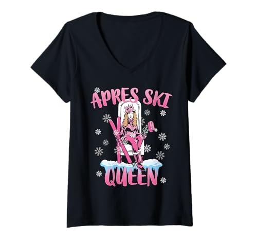 Damen Apres Ski Queen Skifahrer Sprüche Damen T-Shirt mit V-Ausschnitt von Coole Skifahren Apres Ski Wintersport Geschenke