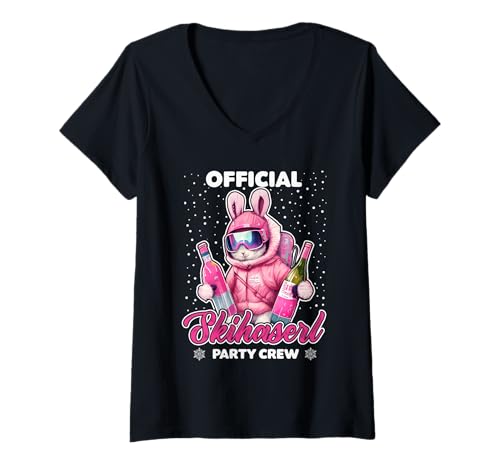 Damen Skifahren Official Skihaserl Party Crew Apres Ski Damen T-Shirt mit V-Ausschnitt von Coole Skifahren Apres Ski Wintersport Geschenke