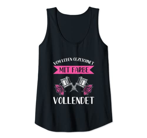 Damen Vom Leben Gezeichnet Mit Farbe Vollendet Tattoo Spruch Tank Top von Coole Tätowierte Tattoo Spruch Kleidung