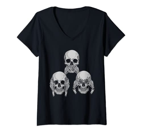 Damen Nichts Sehen Nichts Hören Nichts Sagen | Totenkopf Biker T-Shirt mit V-Ausschnitt Damen Nichts Sehen Nichts Hören Nichts Sagen | Totenkopf Biker T-Shirt mit V-Ausschnitt von Coole Totenkopf Geschenke