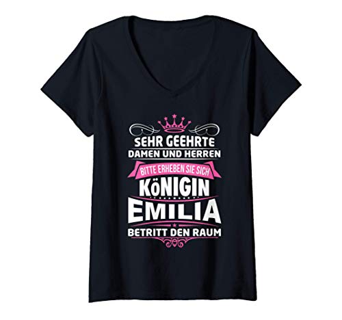Damen Emilia Vorname Königin Geschenk Name Lustiger Spruch Witz T-Shirt mit V-Ausschnitt von Coole Vorname Geschenke & Outfits