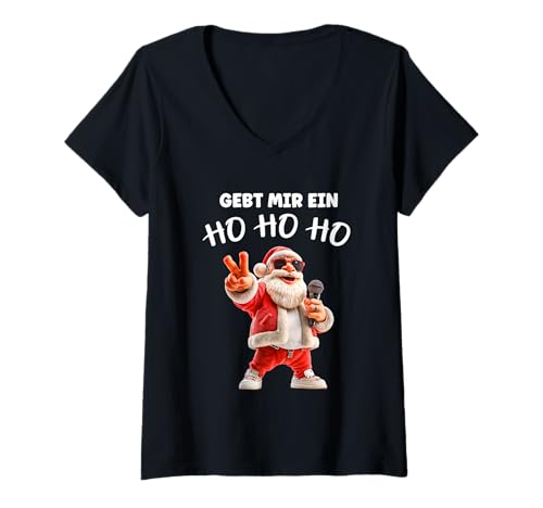 Damen Gebt Mir EIN Ho Ho Ho Rapper Weihnachtsmann Weihnachten T-Shirt mit V-Ausschnitt Damen Gebt Mir EIN Ho Ho Ho Rapper Weihnachtsmann Weihnachten T-Shirt mit V-Ausschnitt von Coole Weihnachten Weihnachtsmann Designs