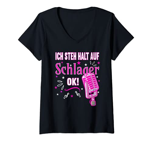 Damen Ich steh halt auf Schlager ok! Musik T-Shirt mit V-Ausschnitt von Coole trendige Schlager Musik Designs