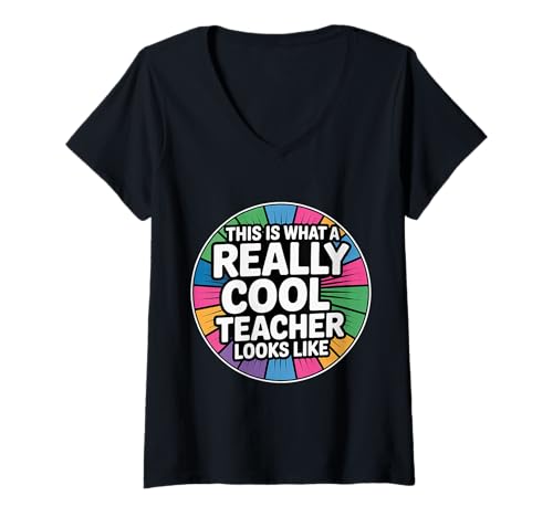 Damen This is What A Really Cool Teacher Looks Like - T-Shirt mit V-Ausschnitt Damen This is What A Really Cool Teacher Looks Like - T-Shirt mit V-Ausschnitt von Coole und selbstbewusste Lehrer -Vibes