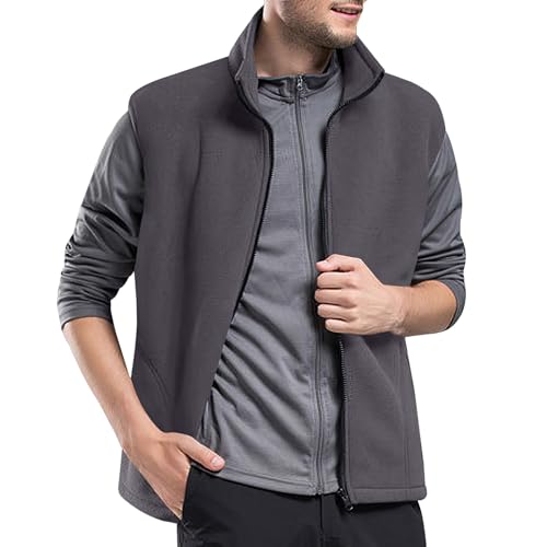 Cooleep Herren Fleece Weste Outdoor Ärmellose Fleecejacke Fleeceweste für Herren Warme Gilet mit Taschen Reißverschluss Grau XL von Cooleep