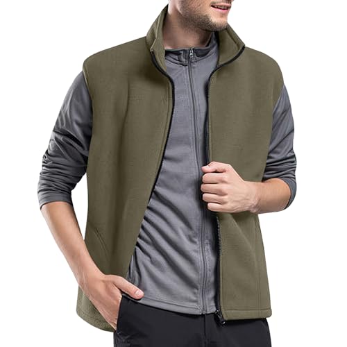 Cooleep Herren Fleece Weste Outdoor Ärmellose Fleecejacke Fleeceweste für Herren Warme Gilet mit Taschen Reißverschluss Grün L von Cooleep