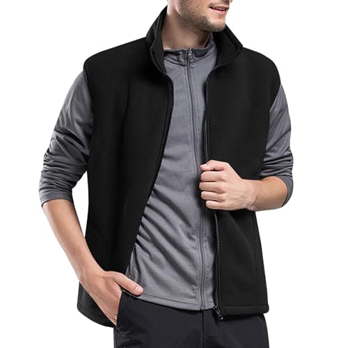 Cooleep Herren Fleece Weste Outdoor Ärmellose Fleecejacke Fleeceweste für Herren Warme Gilet mit Taschen Reißverschluss Schwarz L von Cooleep