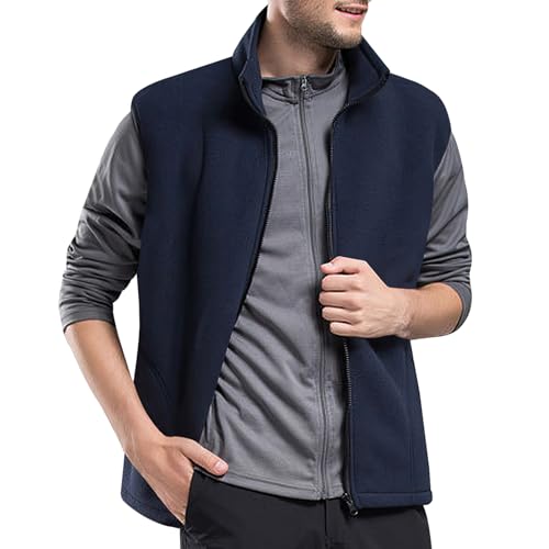 Cooleep Herren Fleece Weste Outdoor Ärmellose Fleecejacke Fleeceweste für Herren Warme Gilet mit Taschen Reißverschluss Tiefblau M von Cooleep