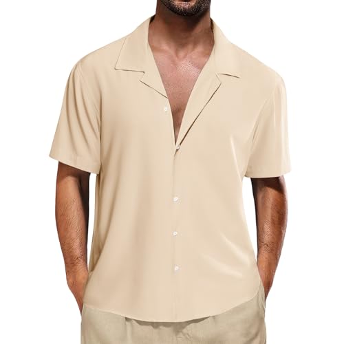 Cooleep Herren Hemd Kurzarm Leichtes Sommerhemd Freizeithemd Sommer Hemden Kurzes Herrenhemd Casual Shirts Beige 3XL von Cooleep