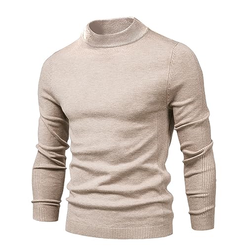 Cooleep Pullover für Herren Solid Rollkragen Warmer Pullover Winter Basic Turtleneck Herren Beige L von Cooleep